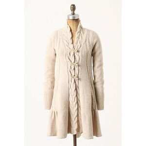 Angel of the North Anthropologie Braided Toggle Cardigan Sweater Coat Cream XL
